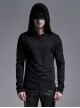 Collar Metal Rivet Long Sleeve Black Punk Hooded Knit T-Shirt