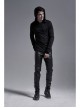 Collar Metal Rivet Long Sleeve Black Punk Hooded Knit T-Shirt