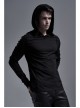 Collar Metal Rivet Long Sleeve Black Punk Hooded Knit T-Shirt