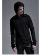 Collar Metal Rivet Long Sleeve Black Punk Hooded Knit T-Shirt