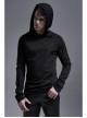 Collar Metal Rivet Long Sleeve Black Punk Hooded Knit T-Shirt