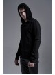 Collar Metal Rivet Long Sleeve Black Punk Hooded Knit T-Shirt