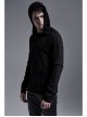 Collar Metal Rivet Long Sleeve Black Punk Hooded Knit T-Shirt
