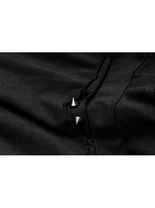 Collar Metal Rivet Long Sleeve Black Punk Hooded Knit T-Shirt