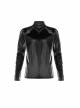 High Collar Front Leather Hasp Long Sleeve Black Punk Imitation Sharkskin Knitting T-Shirt
