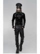 High Collar Front Leather Hasp Long Sleeve Black Punk Imitation Sharkskin Knitting T-Shirt