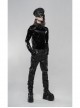 High Collar Front Leather Hasp Long Sleeve Black Punk Imitation Sharkskin Knitting T-Shirt