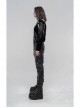 High Collar Front Leather Hasp Long Sleeve Black Punk Imitation Sharkskin Knitting T-Shirt