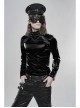 High Collar Front Leather Hasp Long Sleeve Black Punk Imitation Sharkskin Knitting T-Shirt