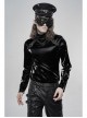 High Collar Front Leather Hasp Long Sleeve Black Punk Imitation Sharkskin Knitting T-Shirt