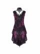 Lace High Collar Chest Hollow-Out Lace-Up Big Wave Hem Purple Gothic Flocking Network Knitting Vest