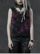 Lace High Collar Chest Hollow-Out Lace-Up Big Wave Hem Purple Gothic Flocking Network Knitting Vest