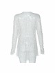 Large Round Collar Long Sleeve White Punk Large Mesh T-Shirt