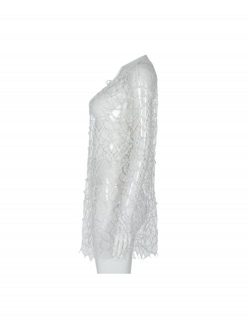 Large Round Collar Long Sleeve White Punk Large Mesh T-Shirt