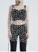 Large Round Collar Long Sleeve White Punk Large Mesh T-Shirt