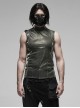 High Collar Shoulder Leather Hasp Back Zipper Black Punk Imitation Leather Sleeveless T-Shirt