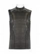 High Collar Shoulder Leather Hasp Back Zipper Black Punk Imitation Leather Sleeveless T-Shirt
