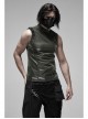 High Collar Shoulder Leather Hasp Back Zipper Black Punk Imitation Leather Sleeveless T-Shirt