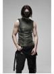 High Collar Shoulder Leather Hasp Back Zipper Black Punk Imitation Leather Sleeveless T-Shirt