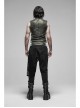 High Collar Shoulder Leather Hasp Back Zipper Black Punk Imitation Leather Sleeveless T-Shirt