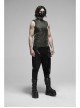 High Collar Shoulder Leather Hasp Back Zipper Black Punk Imitation Leather Sleeveless T-Shirt