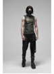 High Collar Shoulder Leather Hasp Back Zipper Black Punk Imitation Leather Sleeveless T-Shirt