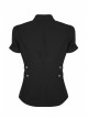 Front Metal Buttons Metal Decoration Short Sleeve Black Punk Woven Splice Crack Leather Blouse