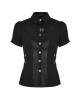 Front Metal Buttons Metal Decoration Short Sleeve Black Punk Woven Splice Crack Leather Blouse