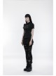 Front Metal Buttons Metal Decoration Short Sleeve Black Punk Woven Splice Crack Leather Blouse