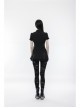 Front Metal Buttons Metal Decoration Short Sleeve Black Punk Woven Splice Crack Leather Blouse