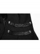 Front Metal Buttons Metal Decoration Short Sleeve Black Punk Woven Splice Crack Leather Blouse