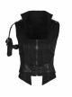 Stand-Up Collar Front Metal Zipper Waist Leather Hasp Shoulder Loop Sharp Corner Hem Black Punk Vest