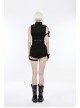 Stand-Up Collar Front Metal Zipper Waist Leather Hasp Shoulder Loop Sharp Corner Hem Black Punk Vest