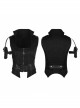 Stand-Up Collar Front Metal Zipper Waist Leather Hasp Shoulder Loop Sharp Corner Hem Black Punk Vest