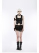Stand-Up Collar Front Metal Zipper Waist Leather Hasp Shoulder Loop Sharp Corner Hem Black Punk Vest