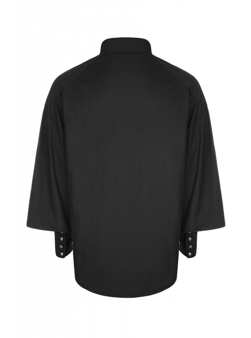 V-Neck Metal Eyelets Lace-Up Lantern Sleeve Black Gothic Shirt