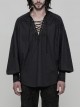 V-Neck Metal Eyelets Lace-Up Lantern Sleeve Black Gothic Shirt
