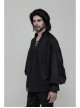 V-Neck Metal Eyelets Lace-Up Lantern Sleeve Black Gothic Shirt