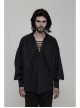 V-Neck Metal Eyelets Lace-Up Lantern Sleeve Black Gothic Shirt