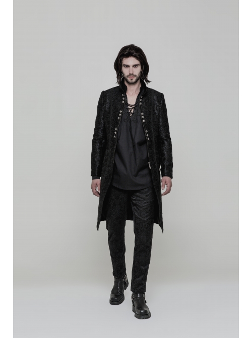 V-Neck Metal Eyelets Lace-Up Lantern Sleeve Black Gothic Shirt