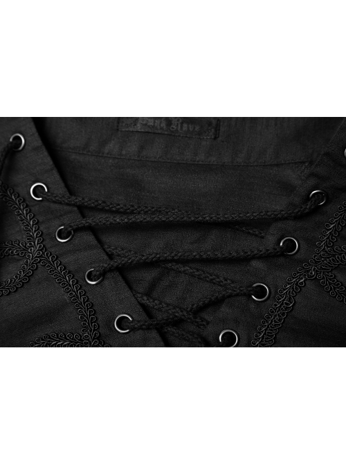V-Neck Metal Eyelets Lace-Up Lantern Sleeve Black Gothic Shirt