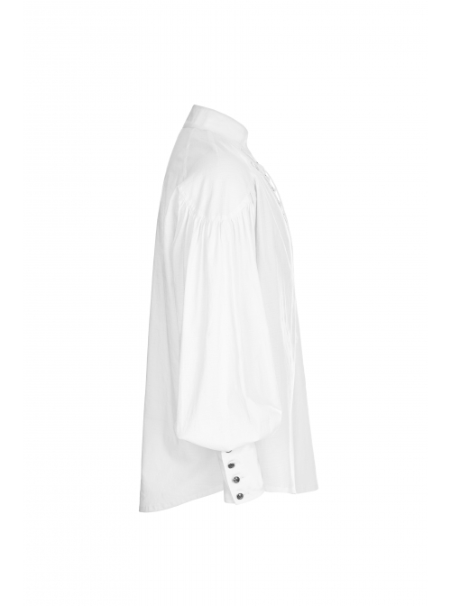 V-Neck Metal Eyelets Lace-Up Lantern Sleeve White Gothic Shirt