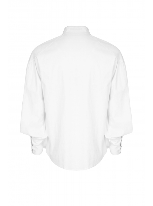 V-Neck Metal Eyelets Lace-Up Lantern Sleeve White Gothic Shirt