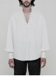 V-Neck Metal Eyelets Lace-Up Lantern Sleeve White Gothic Shirt