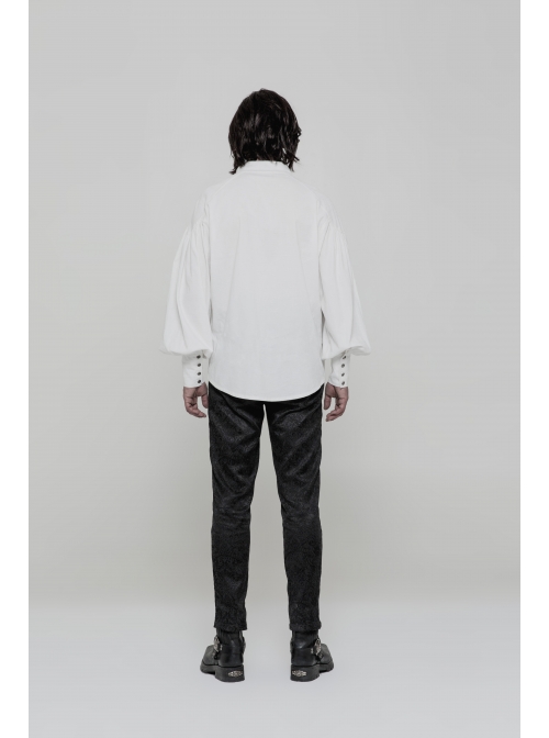 V-Neck Metal Eyelets Lace-Up Lantern Sleeve White Gothic Shirt