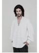 V-Neck Metal Eyelets Lace-Up Lantern Sleeve White Gothic Shirt