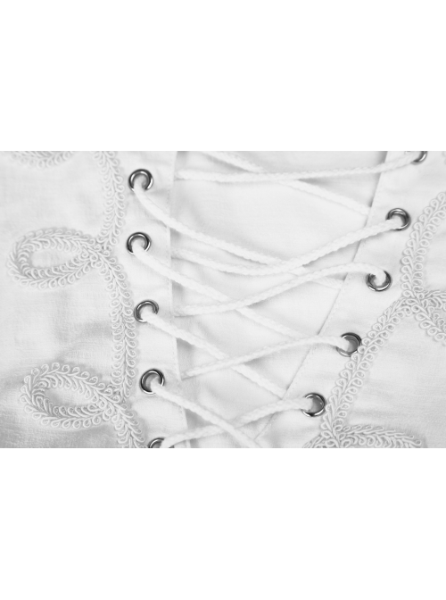V-Neck Metal Eyelets Lace-Up Lantern Sleeve White Gothic Shirt