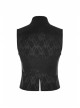 Black Jacquard V-Neck Front Button Slit Rear Hem Gothic Vest