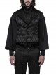 Black Jacquard V-Neck Front Button Slit Rear Hem Gothic Vest