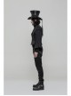 Black Jacquard V-Neck Front Button Slit Rear Hem Gothic Vest